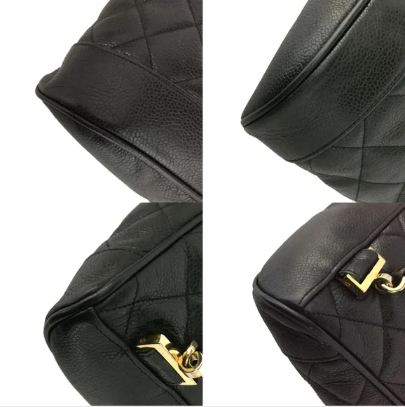 CHANEL Quilted Matelasse CC Logo Caviar Skin Chain Backpack Black - Picture 7 of 11